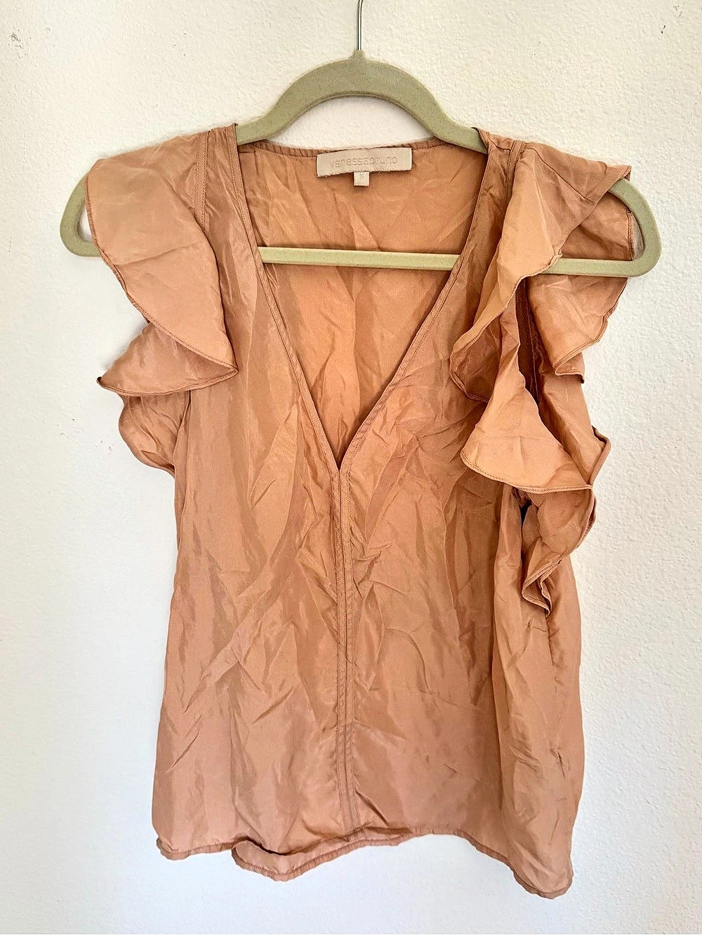 Vanessa Bruno  Ruffle Sleeve Silk Blouse in Brown Size Small Like New